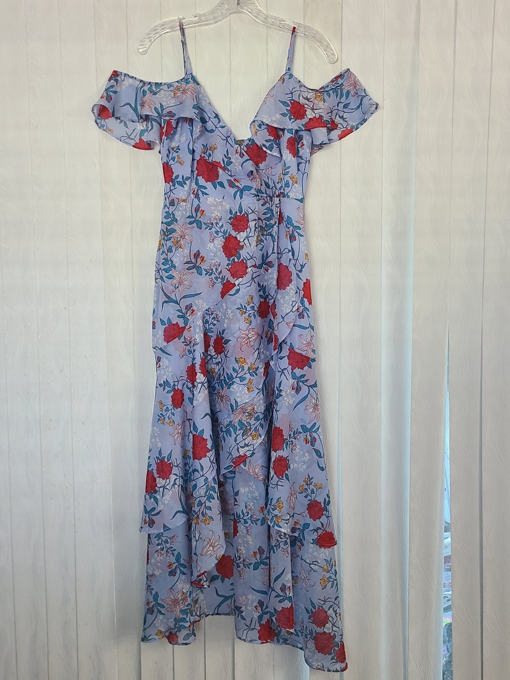 Bardot 6 Light Blue Multicolor Floral Ruffle Fairy Whimsical High Low Maxi Dress